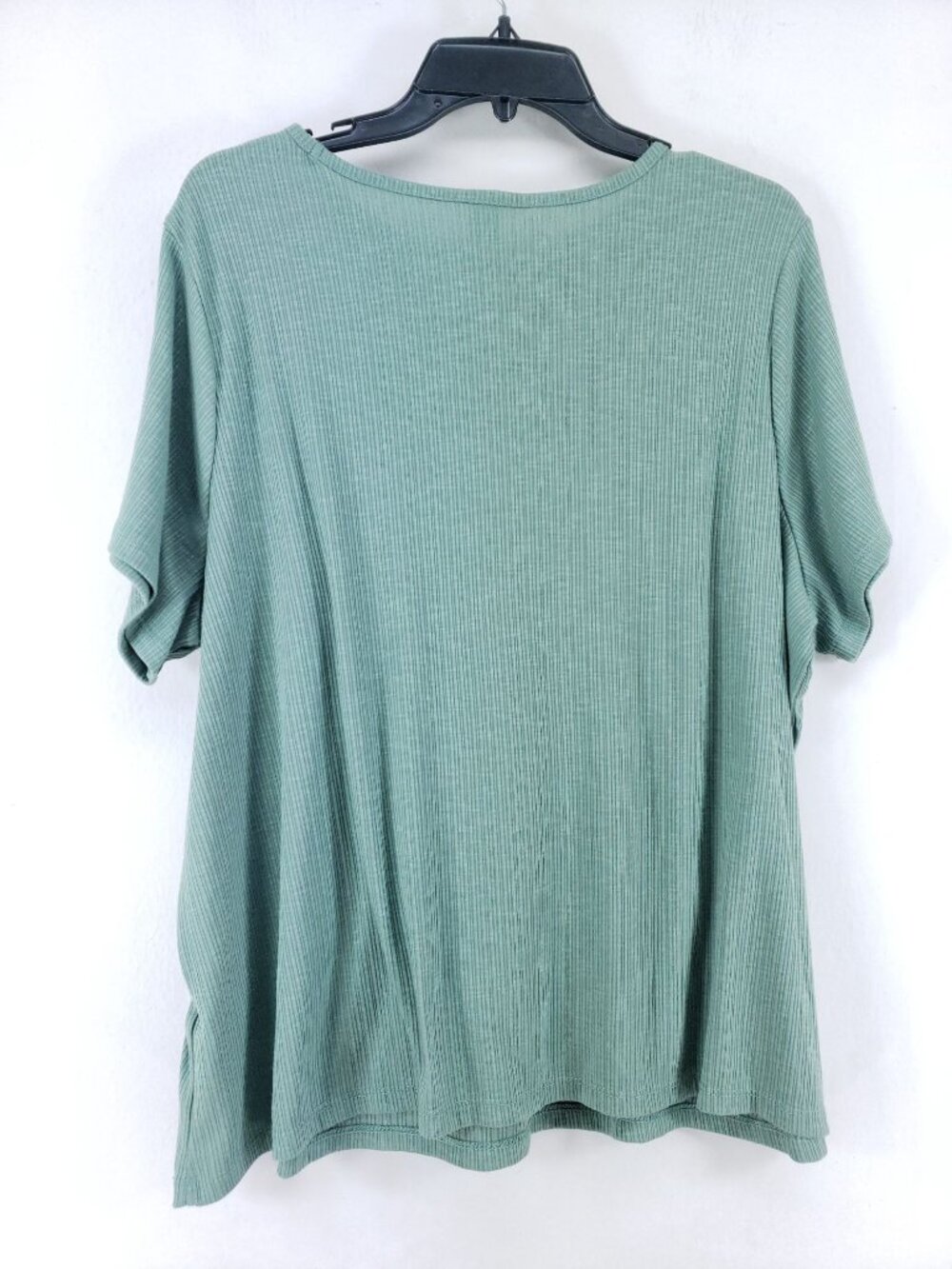 2 Old Navy Luxe Womens 2X Ribbed Knit Top Short Sleeve Crew Neck Green & Gray - Picture 3 of 12